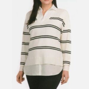 Hilary Radley Striped Cream Light Sweater Blouse